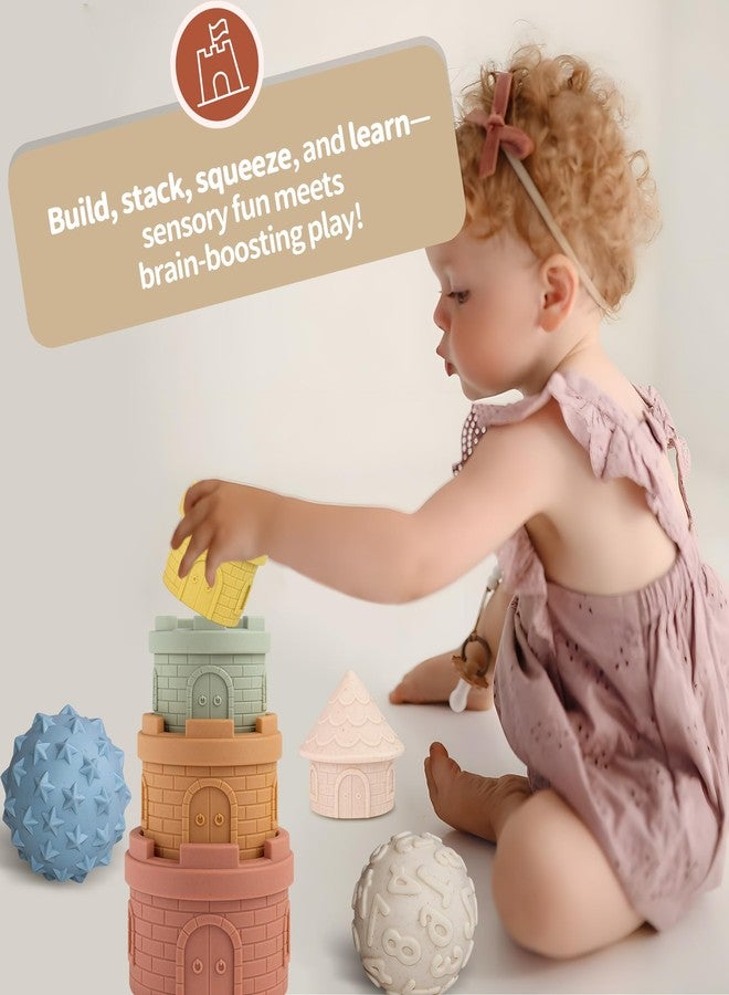 ROHSCE Baby Stacking Cups & Sensory Ball Set, Textured Sensory Toys for Babies, Soft Castle Nesting Blocks, Newborn Teether & Bath Toys 6-12 Months, 8 PCS Montessori Learning Gifts for Toddlers 1-3 - Image 2