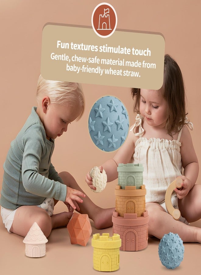 ROHSCE Baby Stacking Cups & Sensory Ball Set, Textured Sensory Toys for Babies, Soft Castle Nesting Blocks, Newborn Teether & Bath Toys 6-12 Months, 8 PCS Montessori Learning Gifts for Toddlers 1-3 - Image 4