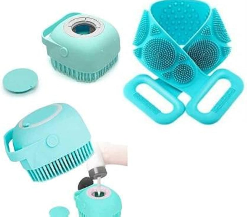 2 Pcs Combo Silicone Soft Cleaning Body | Bath Brush With Shampoo Dispenser Plus Back Scrubber, Bath Brush Washer For Dead Skin Removal Gentle Massage Exfoliation For Kids Men And Women