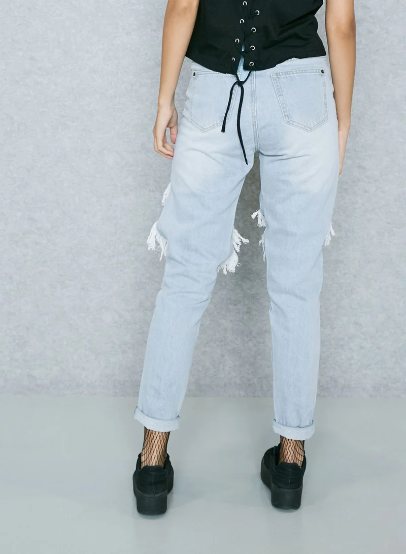 liquor poker Ripped Mom Jeans