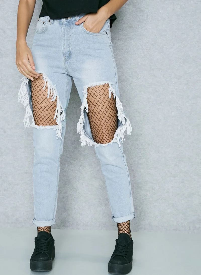 liquor poker Ripped Mom Jeans