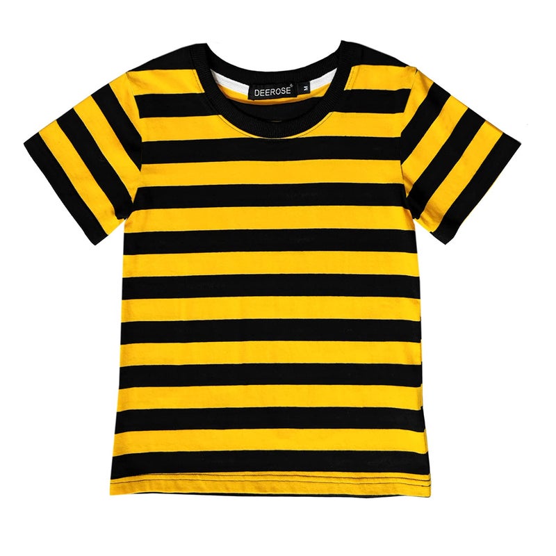 Kids Black Yellow Striped Shirt Halloween Girls Bee Costume Summer Short Sleeve Casual Tee Top 56 Years