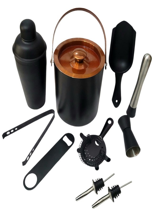 Proniks Stainless Steel Ice Bucket Double Wall| Cocktail Shaker (750ml) with Bar kit All Accessories 10pcs Pack Black Color Set for Drink/Gift mini Bar and for Parties (Small) - Image 1