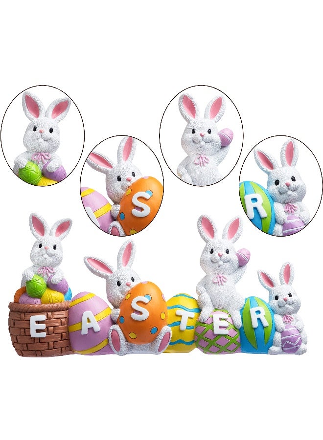 JOYIN Easter Bunny Eggs with The Word Easter Resin Centerpiece Decor 4 Rabbits Bunny & Egg Tabletop Figuring for Home and Office Decoration - Image 4