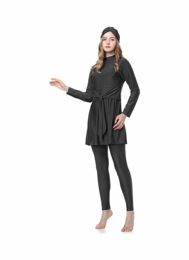 NIBEMINENT - Traditional Muslim Sun Protection Waist-Tie Swim Burkinis Black - Image 1