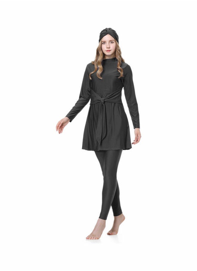NIBEMINENT - Traditional Muslim Sun Protection Waist-Tie Swim Burkinis Black - Image 1