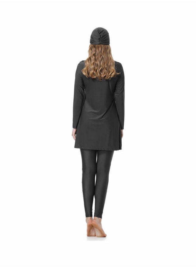 NIBEMINENT - Traditional Muslim Sun Protection Waist-Tie Swim Burkinis Black - Image 1