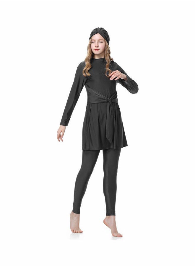 NIBEMINENT - Traditional Muslim Sun Protection Waist-Tie Swim Burkinis Black - Image 1