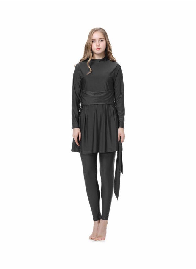 NIBEMINENT - Traditional Muslim Sun Protection Waist-Tie Swim Burkinis Black - Image 1