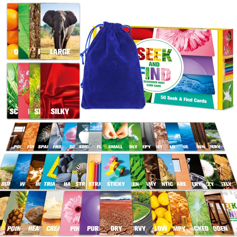 SpriteGru Seek and Find Scavenger Hunt Card Game 50 Seek and Find Cards Funny Games for Family Toddlers Kids AdultsOutside Yard Camping Activities - Image 1