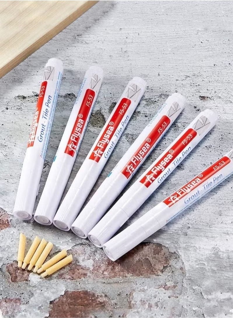 6 Pieces Tile Pen Wall Grout Restorer Pen Repair Marker Grout Filler Pen for Restoring Tile Grout Wall Floor Bathrooms and Kitchen White - Image 5