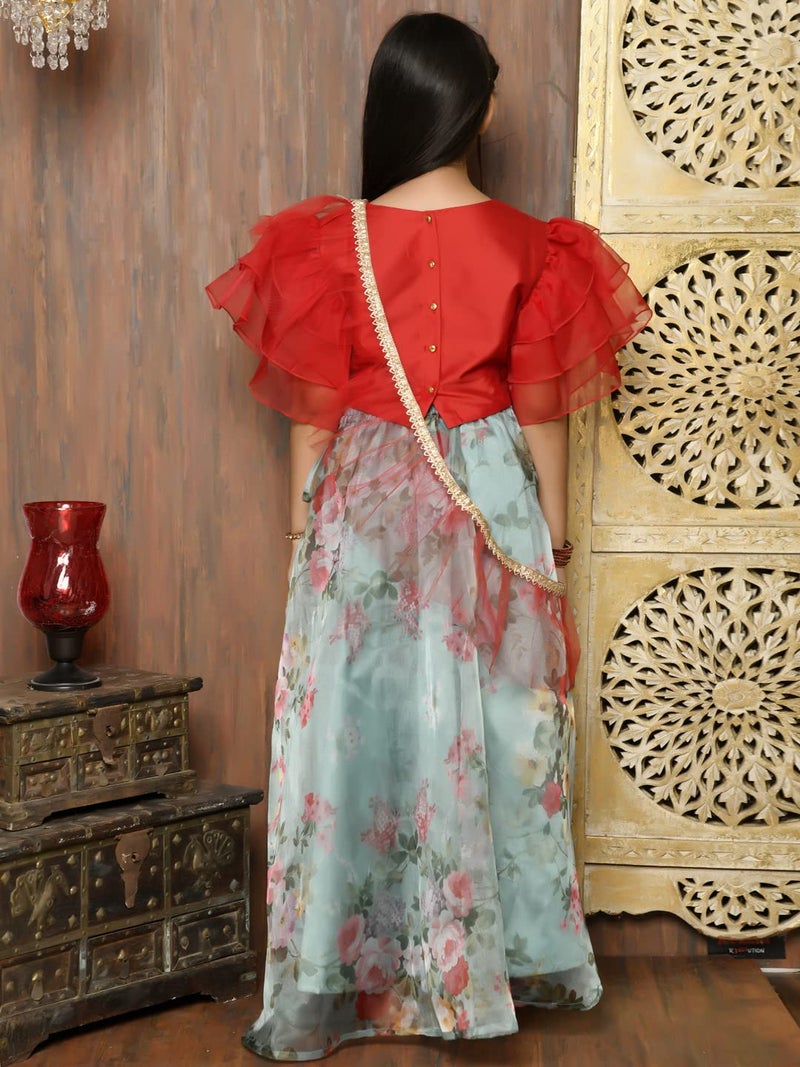 LILPICKS Girls Stylish Frilled Choli with Printed Lehenga Set (Red Sky) (13-14Y) - Image 4