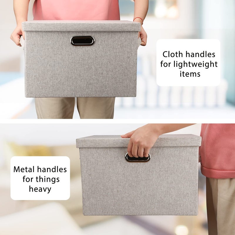 Graciadeco Large Quart Collapsible Stackable Storage Bins with Lids, 3 Packs Beige Linen Fabric Closet Boxes with Lids, Storage Cube Baskets Container Organizers for Bedroom Office(16.6 x 11.7 x 10.8) - Image 3