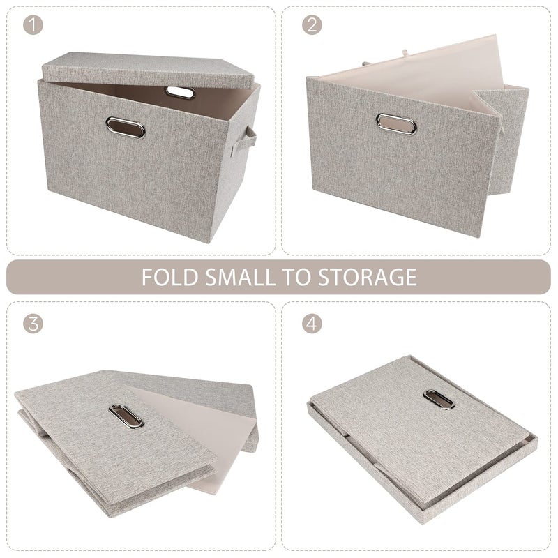 Graciadeco Large Quart Collapsible Stackable Storage Bins with Lids, 3 Packs Beige Linen Fabric Closet Boxes with Lids, Storage Cube Baskets Container Organizers for Bedroom Office(16.6 x 11.7 x 10.8) - Image 4