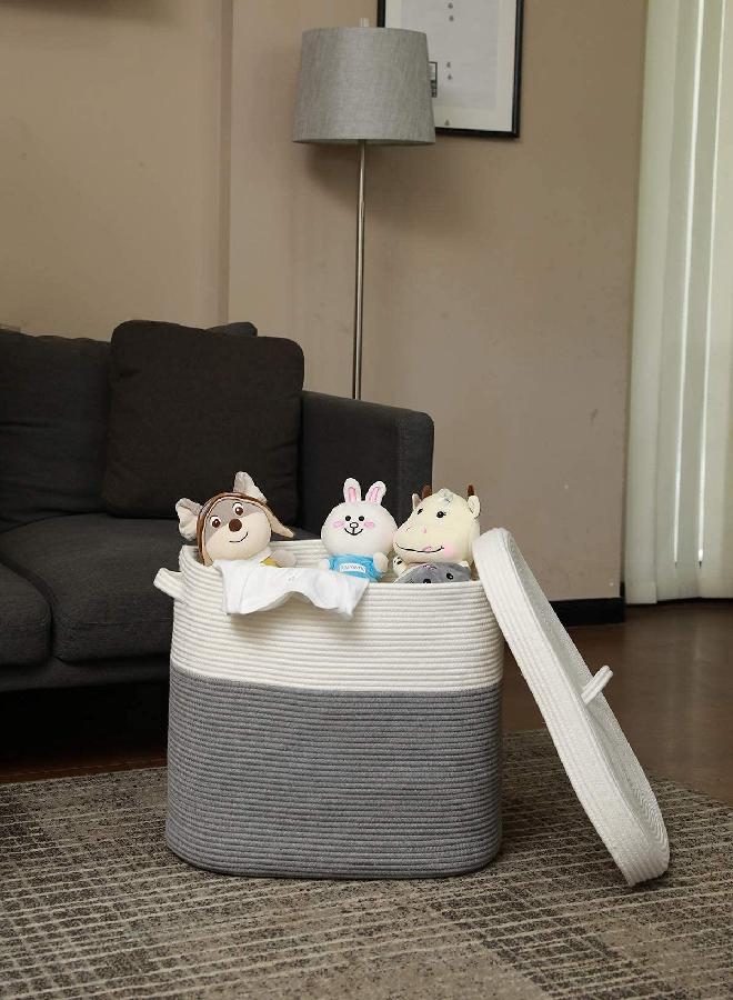 Cottonphant 22”x14”x18” Rectangular Extra Large Storage Basket with Lid, Cotton Rope Laundry Hamper, Toy Bin, for Toys Blankets Storage in Living Room, Baby Nursery, Grey - Image 1