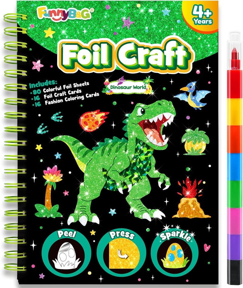 FUNNYB&G Foil Art Kit - Foil Crafts for Kids, Toys for Boys 4-10 Years Old, No Mess Travel Essentials, Kids Toys, Boys Gift, Birthday Gift, Coloring Books for Kids - Image 1