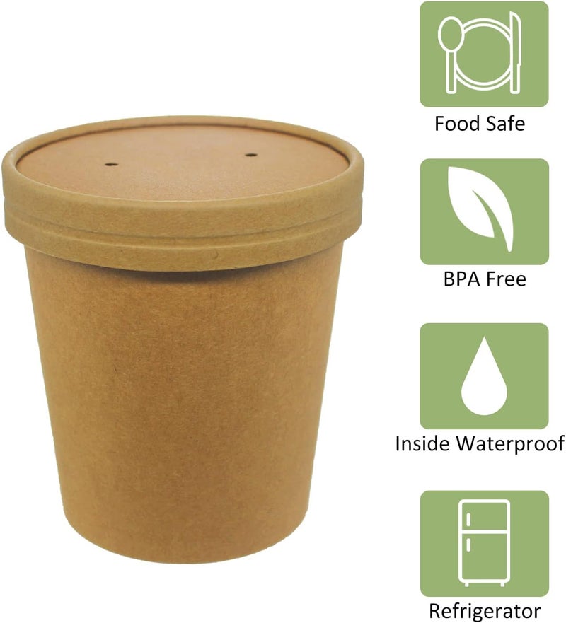 بيلينلين 50 مجموعة من أكواب الحلوى من ورق كرافت سعة 16 أونصة مع أغطية، حاوية طعام ورقية قابلة للتحلل مع غطاء مهوى، حاويات حلوى مجمدة سعة باينت، أكواب آيس كريم مع أغطية، رائعة للمطاعم أو الطلبات الخارجية أو وجبات الغداء الجاهزة - Image 2