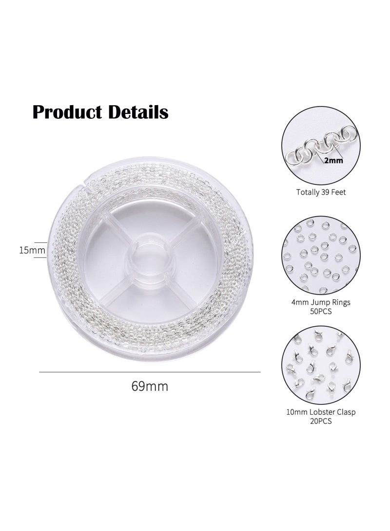 KASTWAVE 33 Feet Silver Plated Necklace Chains for Jewellery Making Cable Chain Spool Brass Chain Bulk for DIY Craft Necklace Pendant with 4mm Jump Ring and Lobster Clasps - Image 4