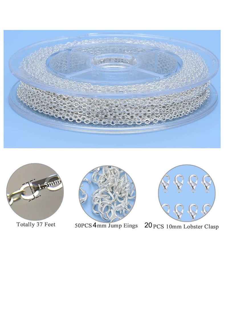 KASTWAVE 33 Feet Silver Plated Necklace Chains for Jewellery Making Cable Chain Spool Brass Chain Bulk for DIY Craft Necklace Pendant with 4mm Jump Ring and Lobster Clasps - Image 5
