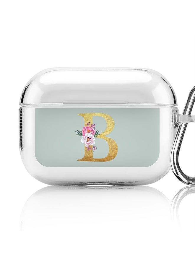 Stylizedd - Classic Clear printed Case for Apple Airpods Pro Soft TPU Gel Thin Transparent Flexible Cover - Custom Monogram Initial Letter Floral Pattern Alphabet - B ( Light Green ) - Image 1