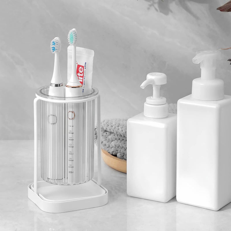 Heagoale Toothbrush Holders with Drain Tray, Hanging Toothbrush and Toothpaste Holder Organizer Bathroom Caddy Countertop for Toothpaste, Razors, Electric Toothbrush - Clear - Image 3