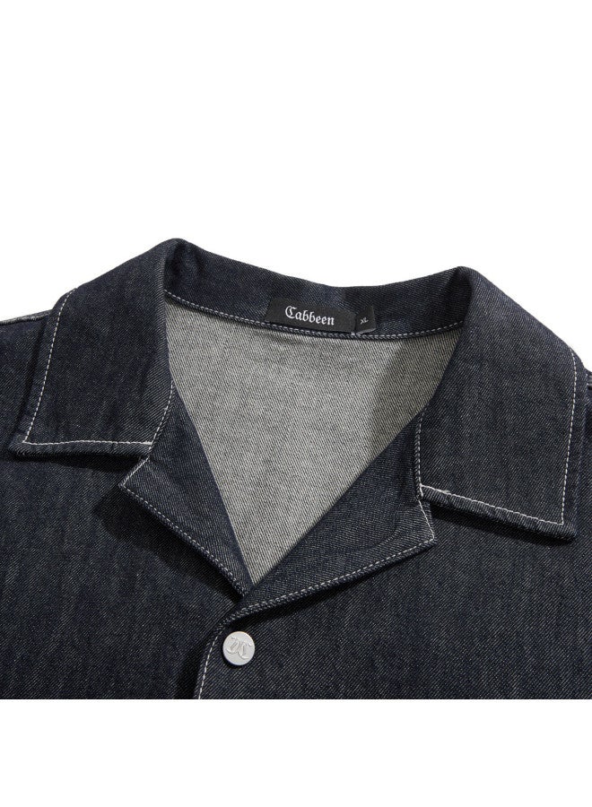 Cabbeen Men's Denim Shirt New Style Street Trendy Cool Daily Commute Summer Short Sleeve Shirt - Image 5