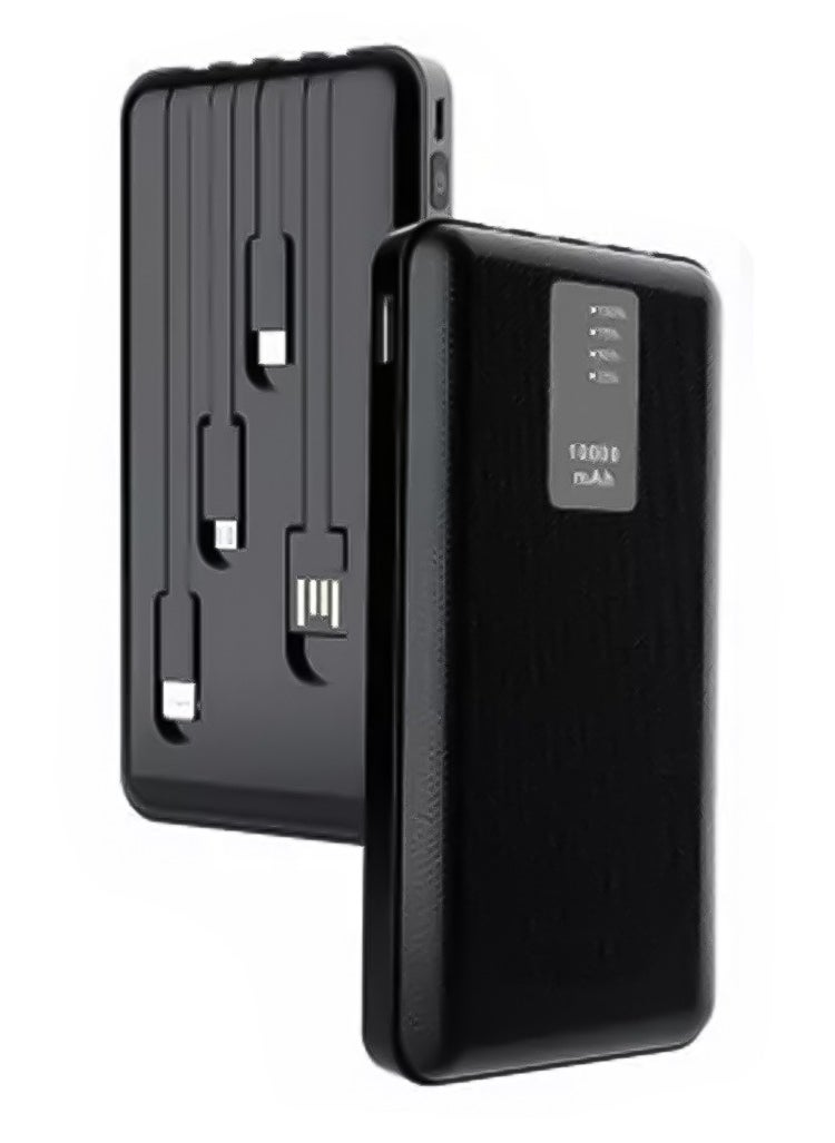 Generic 10000mAh Power Bank with 4-in-1 Built-in (Type-c, Micro, Lightning, USB-A) Charging Cables, IT Holy P101 - Black  - Image 1