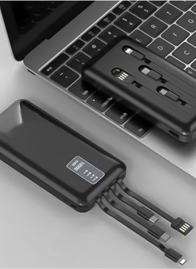 Generic 10000mAh Power Bank with 4-in-1 Built-in (Type-c, Micro, Lightning, USB-A) Charging Cables, IT Holy P101 - Black  - Image 4