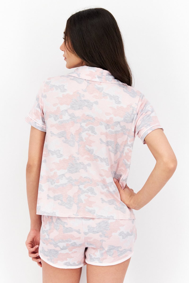 Avalanche Women 2 Pieces Camouflage Pyjama Set, Pink/Grey - Image 3