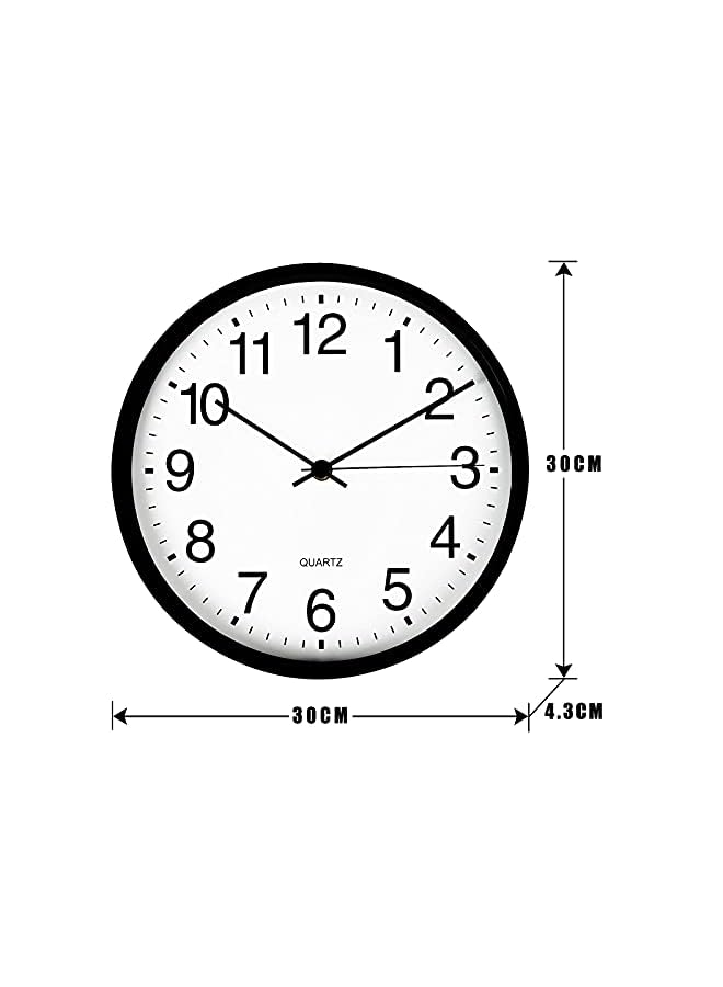 Raxoom Clock, Black Round Wall Clock, Large 12-inch Silent Non-ticking Quartz Battery-powered Wall Clock, Easy to Read, Suitable for Home Office, Kitchen, Classroom, Etc.（With 2 hooks） - Image 3