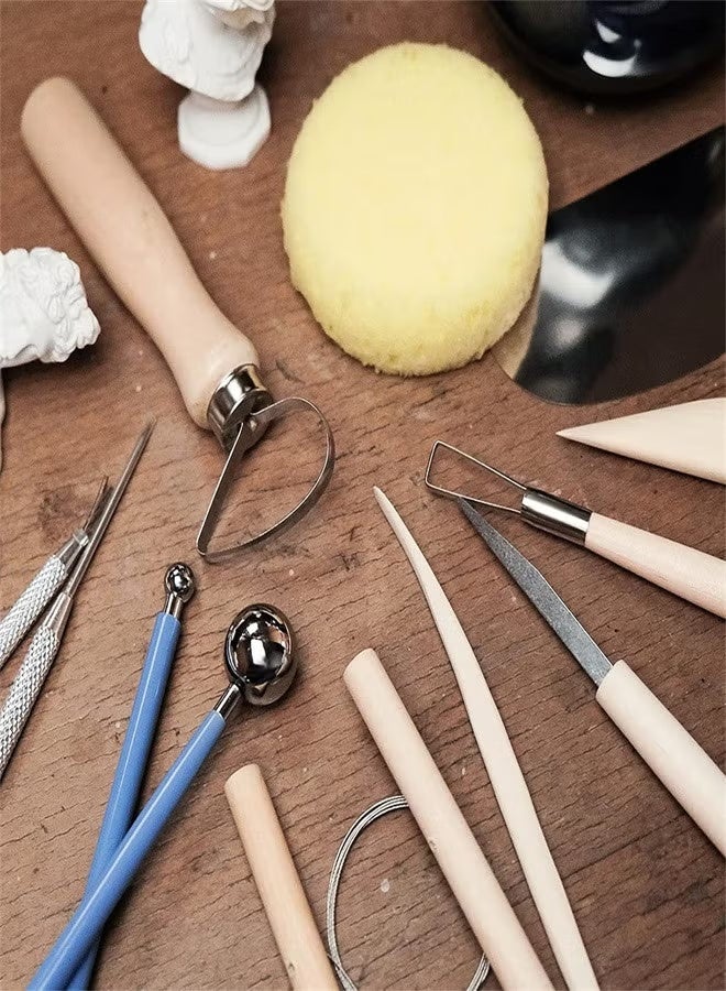 مجموعة أدوات الفخار، 17 قطعة من أدوات طين البوليمر، مجموعة أدوات النحت بالطين، أدوات نحت الطين، أدوات السيراميك، التشذيب، نمط النقش، مقابض خشبية ناعمة - Image 3