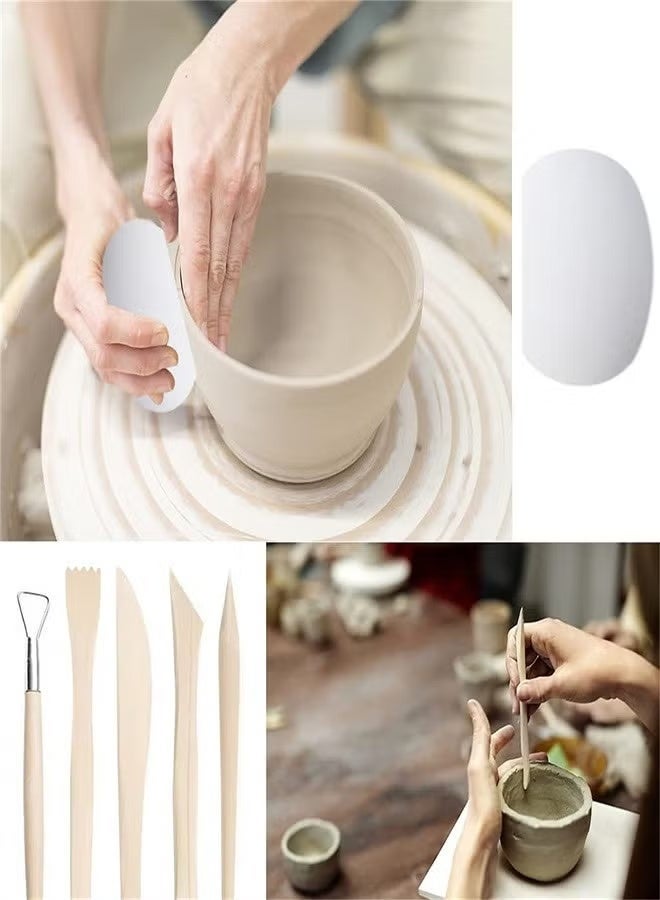 مجموعة أدوات الفخار، 17 قطعة من أدوات طين البوليمر، مجموعة أدوات النحت بالطين، أدوات نحت الطين، أدوات السيراميك، التشذيب، نمط النقش، مقابض خشبية ناعمة - Image 5