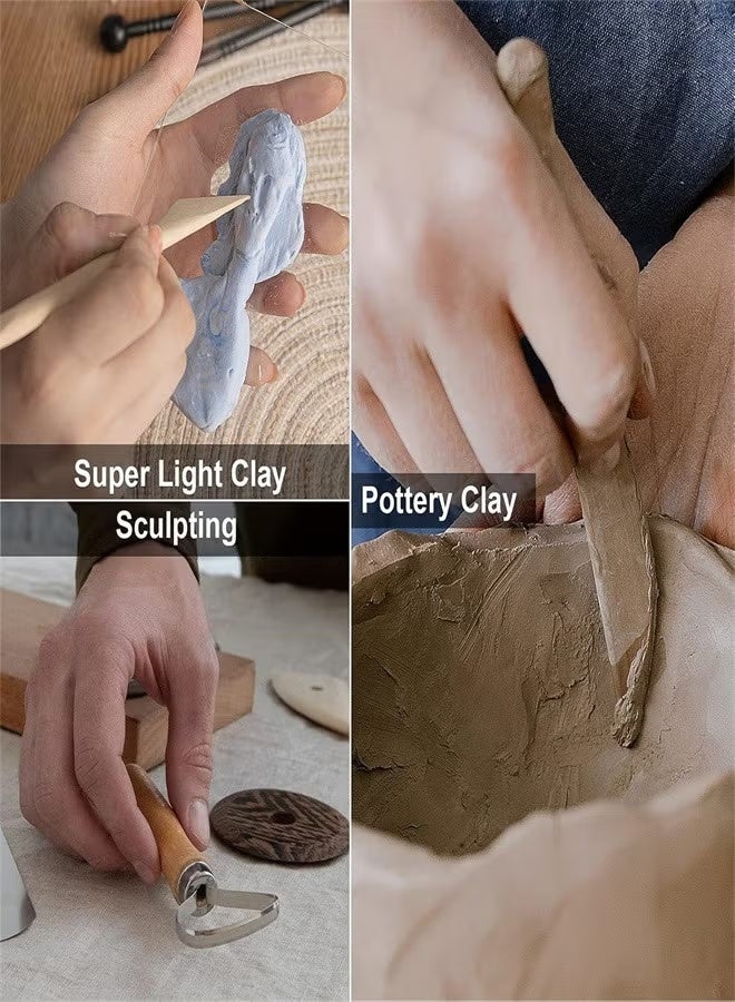 مجموعة أدوات الفخار، 17 قطعة من أدوات طين البوليمر، مجموعة أدوات النحت بالطين، أدوات نحت الطين، أدوات السيراميك، التشذيب، نمط النقش، مقابض خشبية ناعمة - Image 4