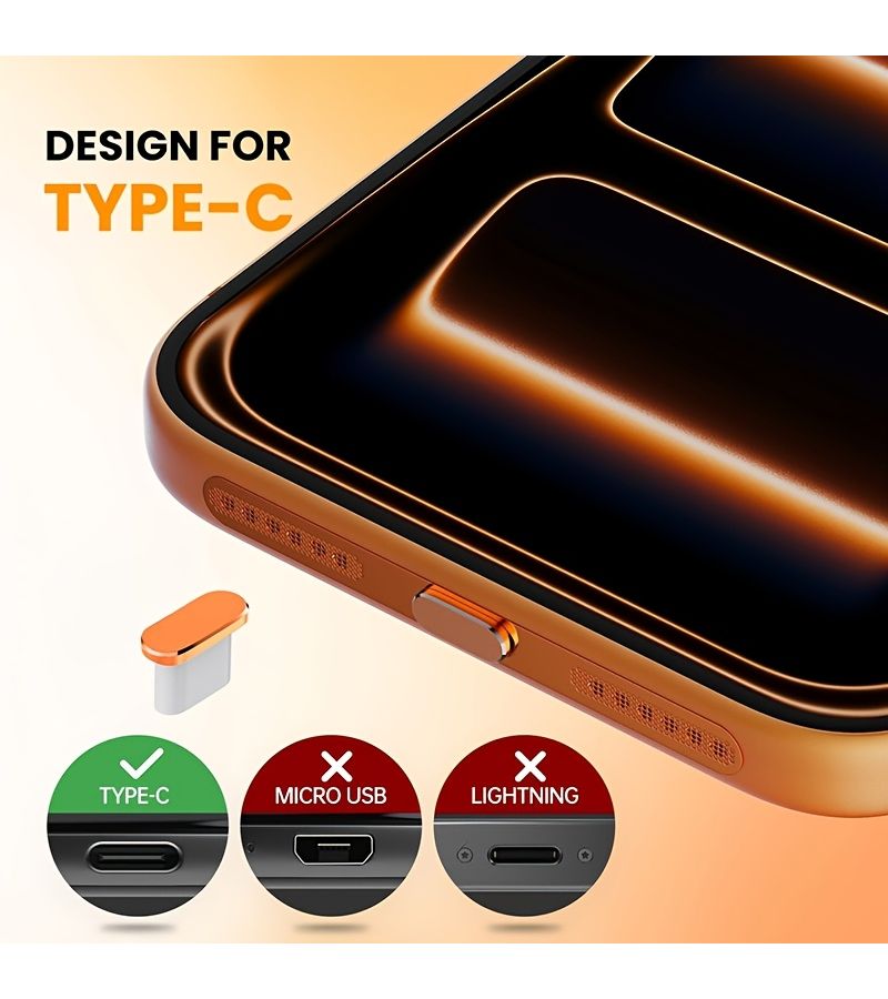 Orange Metal Speaker Dust Mesh Plugs Type C Charging Port Dust Proof Cover Set For iPhone 17 Pro Max - Image 1