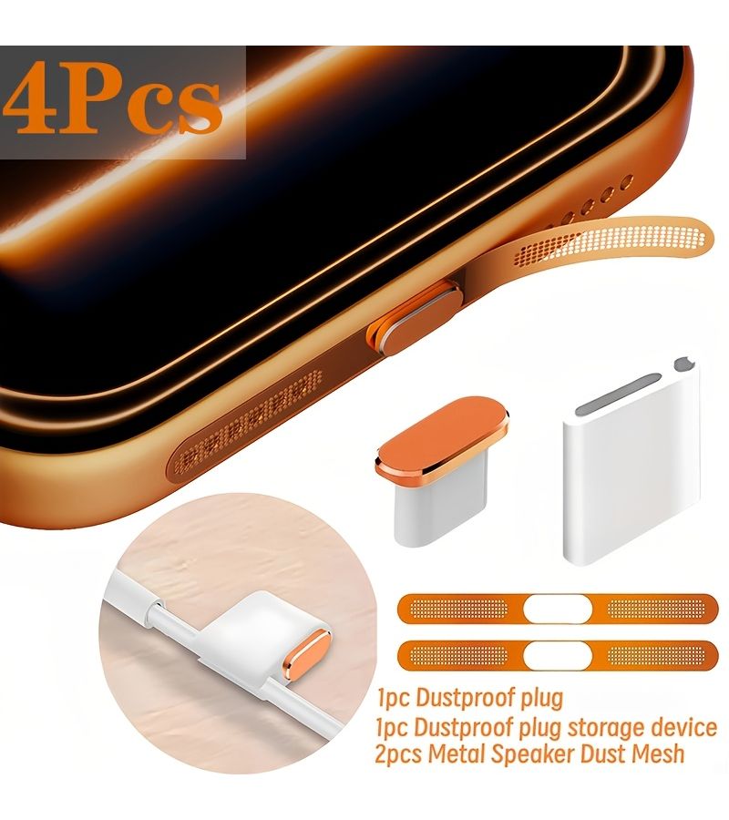 Orange Metal Speaker Dust Mesh Plugs Type C Charging Port Dust Proof Cover Set For iPhone 17 Pro Max - Image 5