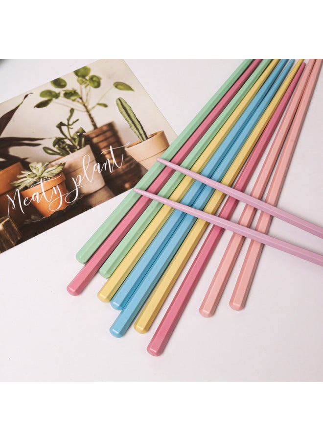 Generic - Japanese-style Alloy Chopsticks Hexagonal Non-slip Macaron Color Household Meal Sharing One Person Chopsticks Community Group Purchase In Stock Wholesale-Color:Pink-Specifications:22.5 [macaron Hexagonal Chopsticks]] - Image 1