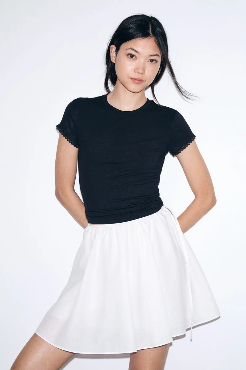 H&M Lace-trimmed ribbed T-shirt