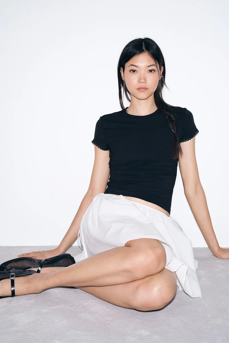 H&M Lace-trimmed ribbed T-shirt