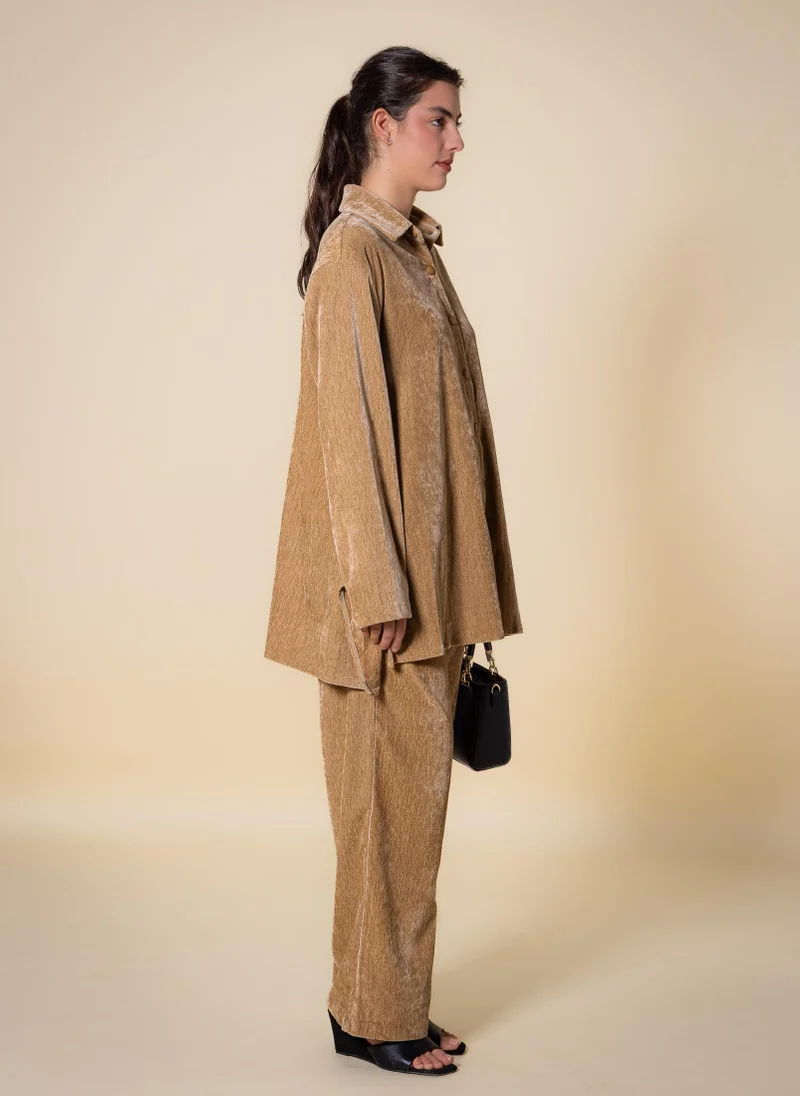Shapes Beige TEXTURED VELVET SHIRT SET for Women | Best Price UAE