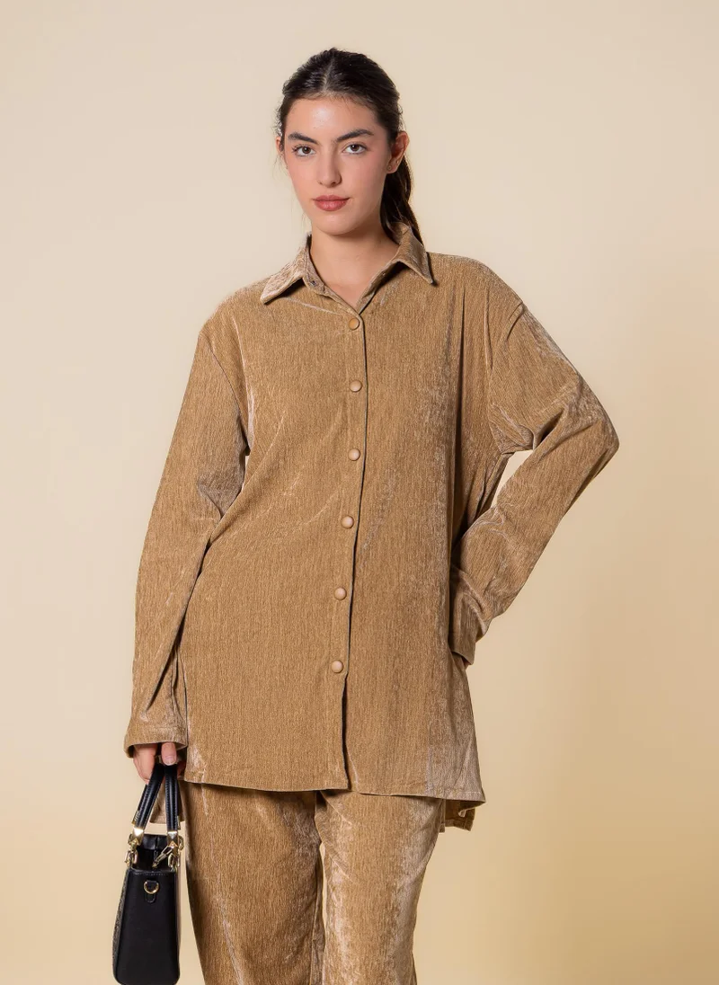 SHAPES TEXTURED VELVET SHIRT SET