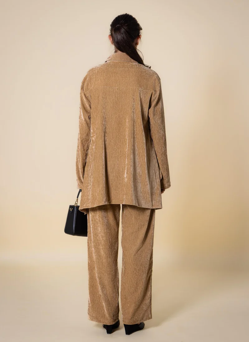 Shapes Beige TEXTURED VELVET SHIRT SET for Women | Best Price UAE