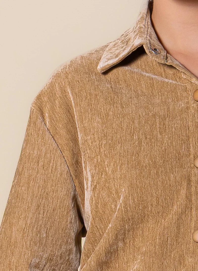 Shapes Beige TEXTURED VELVET SHIRT SET for Women | Best Price UAE