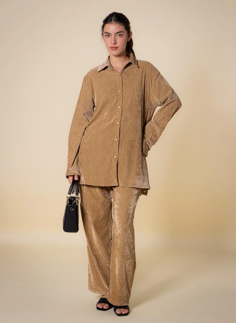 SHAPES TEXTURED VELVET SHIRT SET