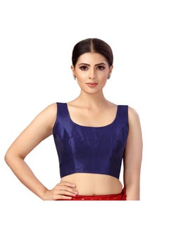 Studio Shringaar Studio Shringaar Women's Readymade Art Silk Sleeveless Saree Blouse (Navy Blue, 42)  - Image 1