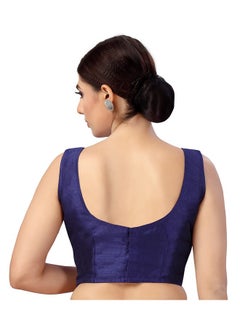 Studio Shringaar Studio Shringaar Women's Readymade Art Silk Sleeveless Saree Blouse (Navy Blue, 42)  - Image 4