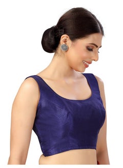Studio Shringaar Studio Shringaar Women's Readymade Art Silk Sleeveless Saree Blouse (Navy Blue, 42)  - Image 3