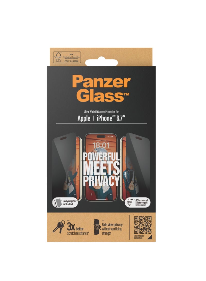 PanzerGlass Screen Protector iPhone 15 Plus - Wide and Privacy - Image 2