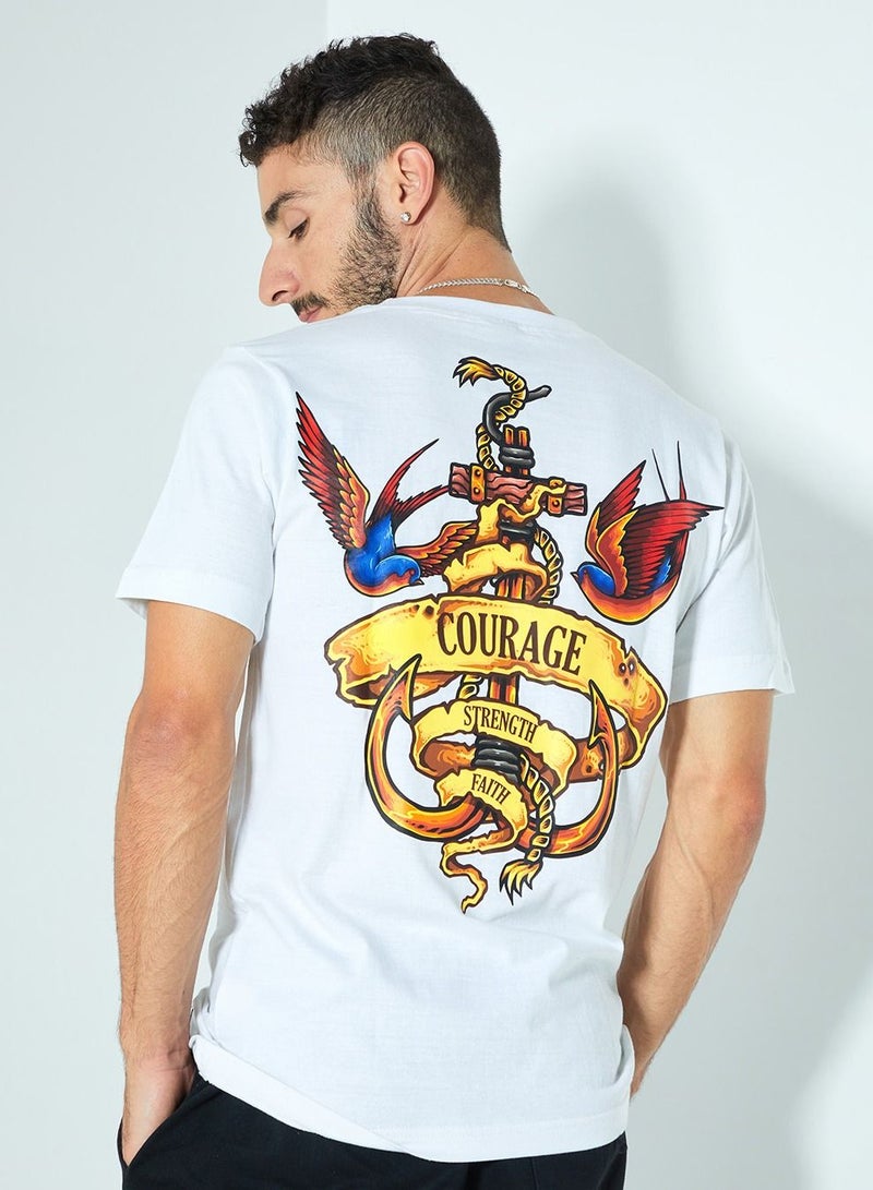 MAGNUM OPUS Graphic Slogan Print Crew Neck T-shirt - Image 1