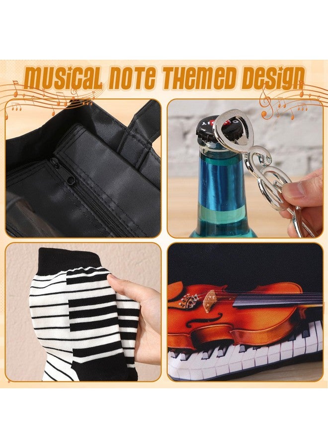 Potchen 7 Pieces Music Appreciation Gift Set Include Ceramic Music Coffee Mug Piano Handbag Sock Cosmetic Bag Guitar Bottle Opener Spoon Insulated Coaster for Art Lover Teacher(Guitar Style 2) - Image 5