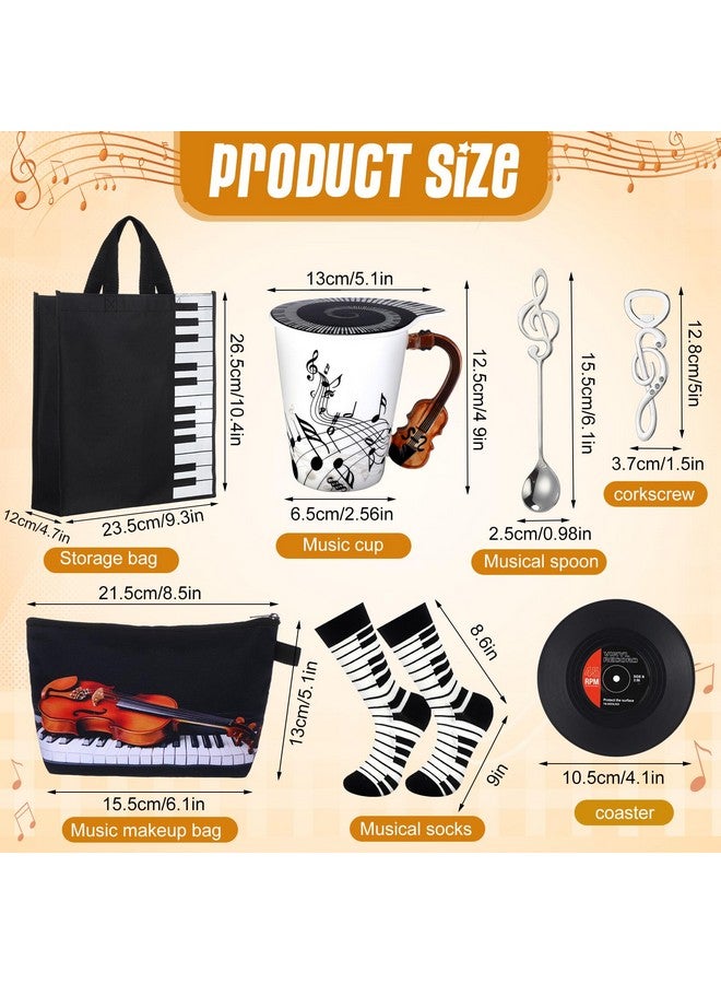 Potchen 7 Pieces Music Appreciation Gift Set Include Ceramic Music Coffee Mug Piano Handbag Sock Cosmetic Bag Guitar Bottle Opener Spoon Insulated Coaster for Art Lover Teacher(Guitar Style 2) - Image 2